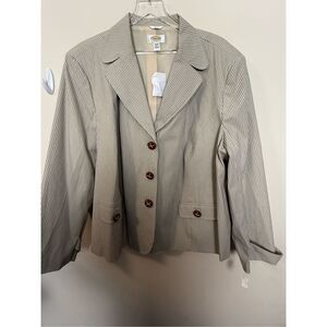 NWT Vintage Talbots Petites 24W Beige and White  Striped Blazer Belted Stretch Y